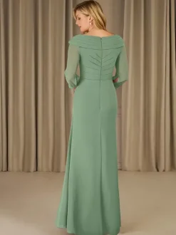 Robe de mère de mariée robe d'invitée de mariage en mousseline col V 3/4 manche