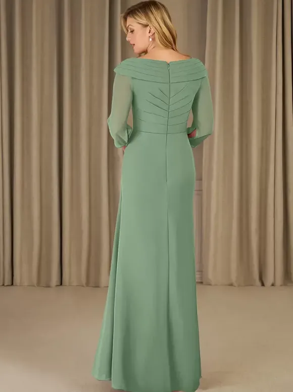 Robe de mère de mariée robe d'invitée de mariage en mousseline col V 3/4 manche