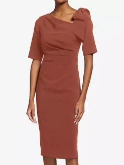 Robe de mère de mariée robe d'invitée de mariage décolleté demi manches au genou