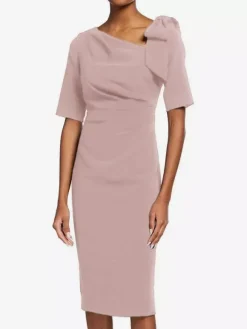 Robe de mère de mariée robe d'invitée de mariage décolleté demi manches au genou