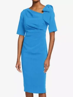 Robe de mère de mariée robe d'invitée de mariage décolleté demi manches au genou