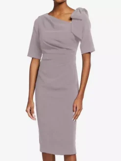 Robe de mère de mariée robe d'invitée de mariage décolleté demi manches au genou
