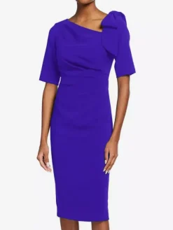 Robe de mère de mariée robe d'invitée de mariage décolleté demi manches au genou