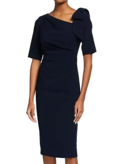 Robe de mère de mariée robe d'invitée de mariage décolleté demi manches au genou