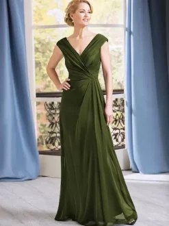 Robe de mère de mariée robe d'invitée de mariage col v sans manche longueur au sol