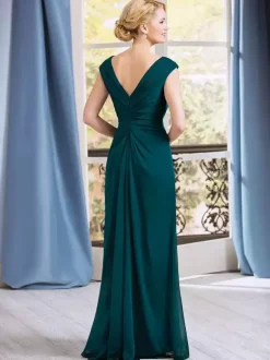 Robe de mère de mariée robe d'invitée de mariage col v sans manche longueur au sol