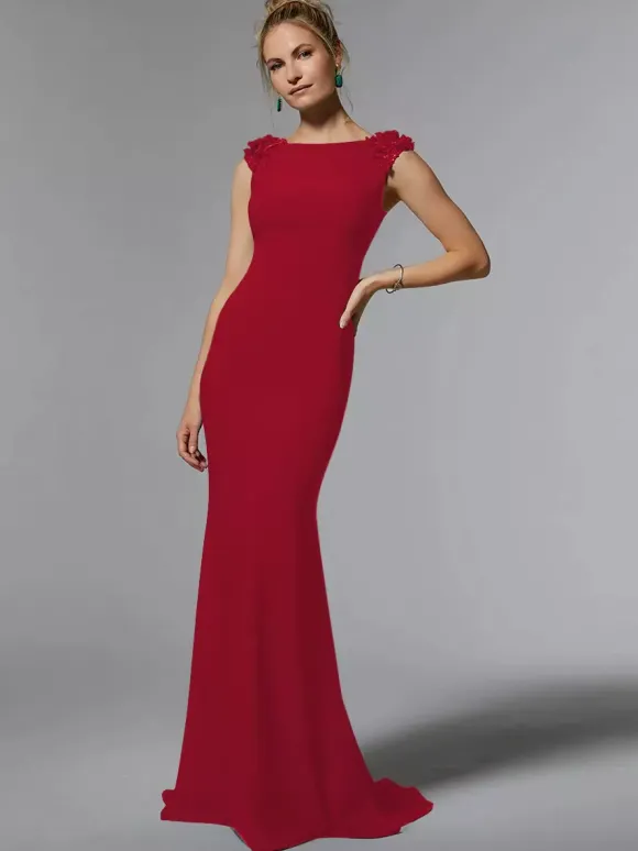 Robe de mère de mariée robe d'invitée de mariage col rond sans manche au sol