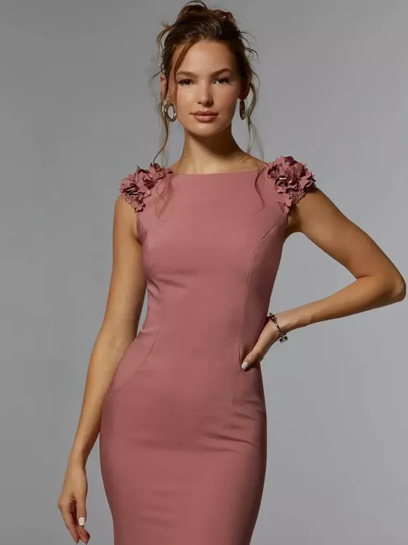 Robe de mère de mariée robe d'invitée de mariage col rond sans manche au sol
