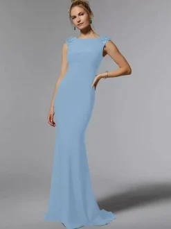 Robe de mère de mariée robe d'invitée de mariage col rond sans manche au sol