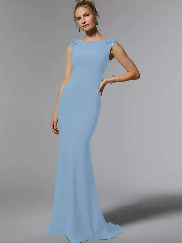 Robe de mère de mariée robe d'invitée de mariage col rond sans manche au sol
