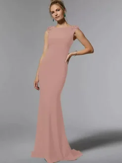 Robe de mère de mariée robe d'invitée de mariage col rond sans manche au sol