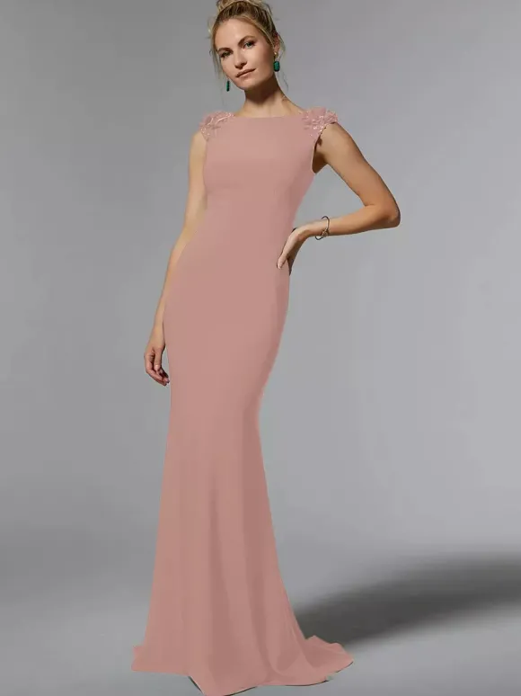 Robe de mère de mariée robe d'invitée de mariage col rond sans manche au sol