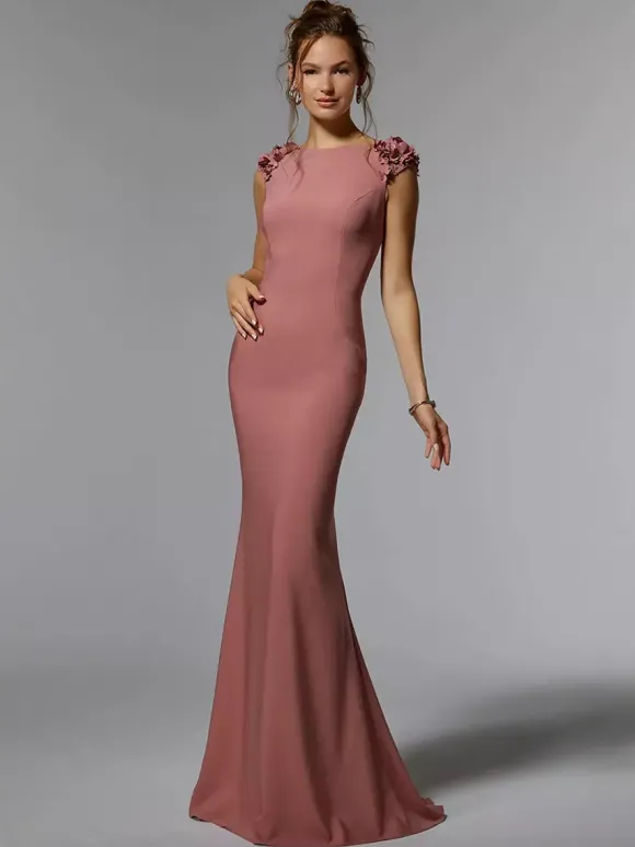 Robe de mère de mariée robe d'invitée de mariage col rond sans manche au sol