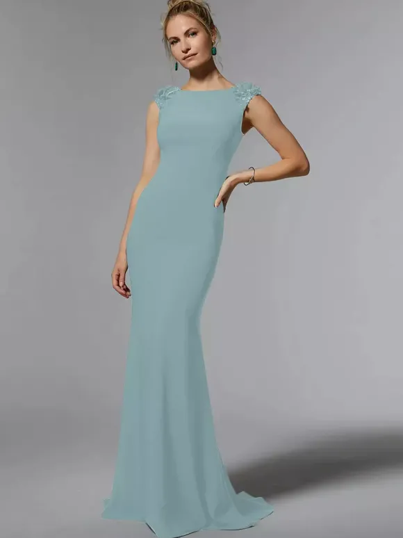 Robe de mère de mariée robe d'invitée de mariage col rond sans manche au sol