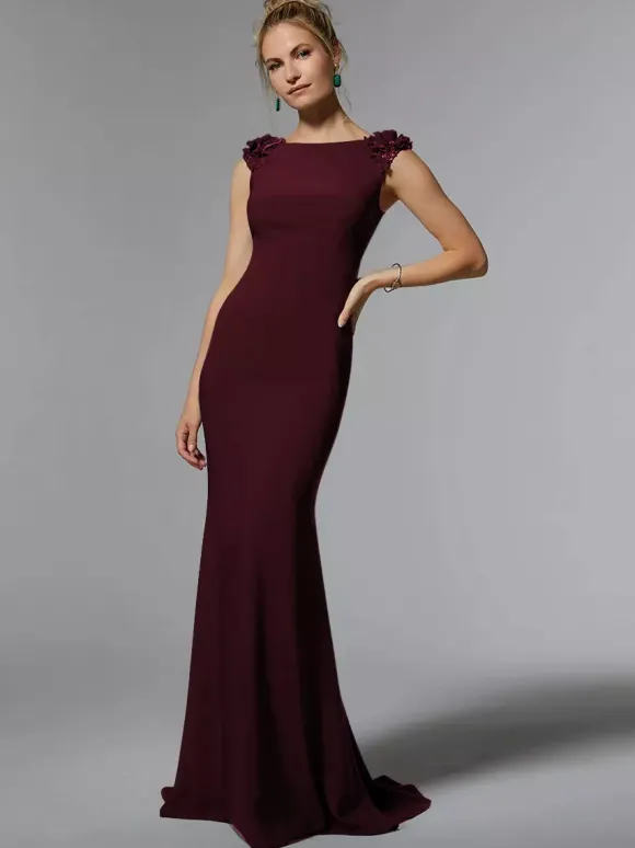 Robe de mère de mariée robe d'invitée de mariage col rond sans manche au sol