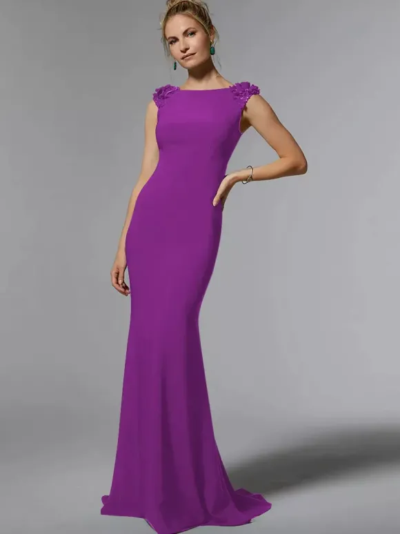 Robe de mère de mariée robe d'invitée de mariage col rond sans manche au sol