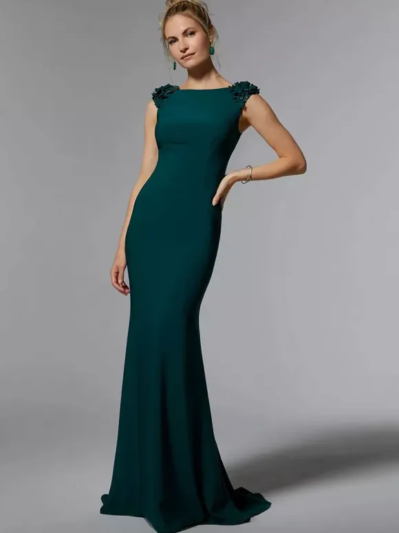 Robe de mère de mariée robe d'invitée de mariage col rond sans manche au sol