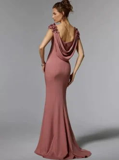Robe de mère de mariée robe d'invitée de mariage col rond sans manche au sol