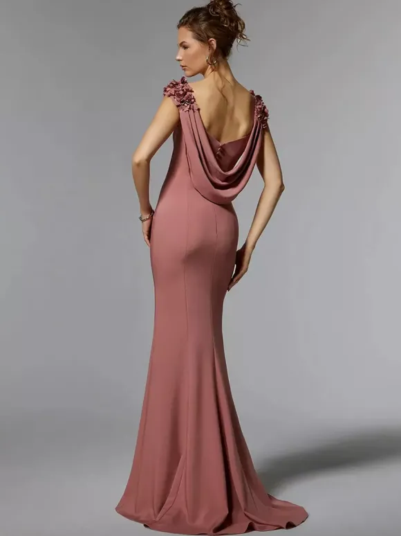 Robe de mère de mariée robe d'invitée de mariage col rond sans manche au sol