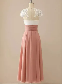 Robe de mère de mariée robe d'invitée mariage col v en dentelle jupe plissée