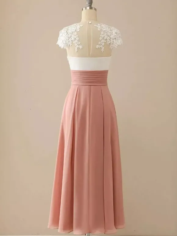 Robe de mère de mariée robe d'invitée mariage col v en dentelle jupe plissée