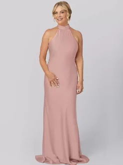 Robe de mère licou sans manches fourreau découpée longueur au sol robes d'invité pour mariage