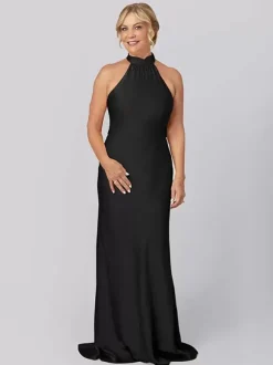 Robe de mère licou sans manches fourreau découpée longueur au sol robes d'invité pour mariage