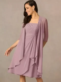 Robe de mère plissée col carré demi-manches deux pièces robes d'invitées pour mariage
