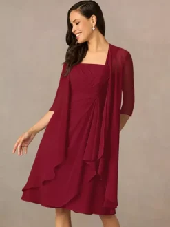 Robe de mère plissée col carré demi-manches deux pièces robes d'invitées pour mariage
