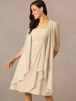 Robe de mère plissée col carré demi-manches deux pièces robes d'invitées pour mariage