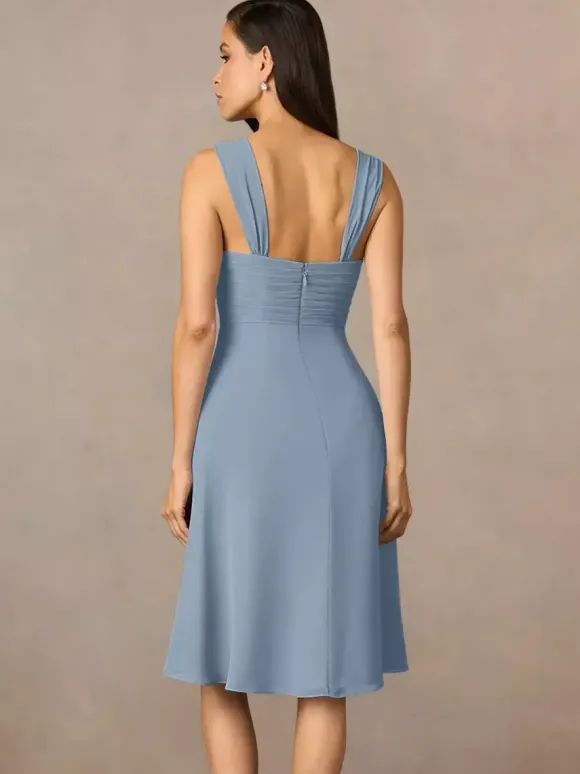 Robe de mère plissée col carré demi-manches deux pièces robes d'invitées pour mariage