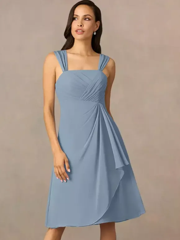 Robe de mère plissée col carré demi-manches deux pièces robes d'invitées pour mariage