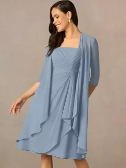 Robe de mère plissée col carré demi-manches deux pièces robes d'invitées pour mariage