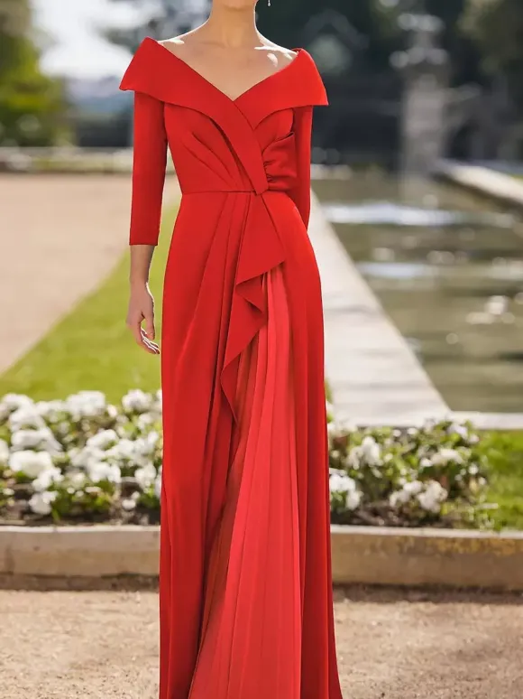 Robe de mère plissée col en v manches 3/4 ligne a robes d'invitées pour mariage