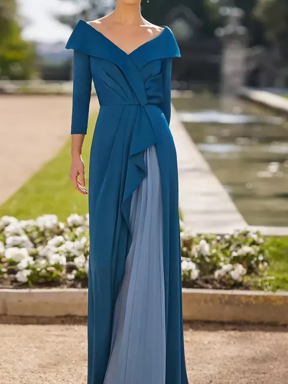 Robe de mère plissée col en v manches 3/4 ligne a robes d'invitées pour mariage