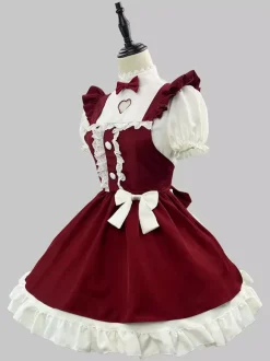 Robe de Noël Lolita Maid à manches courtes longueur genou joli ruban costume de cosplay