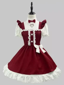 Robe de Noël Lolita Maid à manches courtes longueur genou joli ruban costume de cosplay