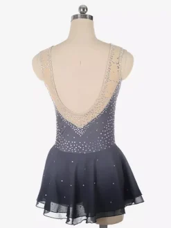 Robe de patinage artistique violet foncé sans manches en résille strassée tenue de compétition