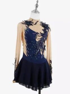 Robe de patinage Black Swan en maille perlée élégante pour femmes et filles