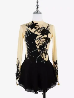 Robe de patinage Black Swan en maille perlée élégante pour femmes et filles