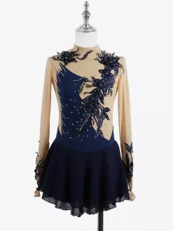 Robe de patinage Black Swan en maille perlée élégante pour femmes et filles