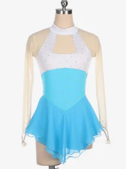 Robe de patinage bleu ciel clair velours coréen costumes de danse de bloc de couleur