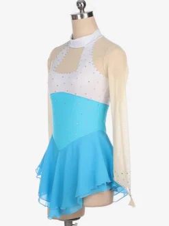 Robe de patinage bleu ciel clair velours coréen costumes de danse de bloc de couleur
