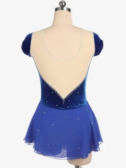 Robe de patinage bleu royal perler les costumes de danse de velours à volants Déguisements Halloween