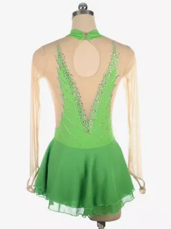 Robe de patinage dos nu foncé col montant perles et maille pour femmes et filles