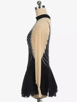 Robe de patinage dos nu foncé col montant perles et maille pour femmes et filles
