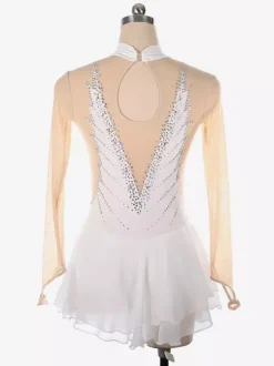 Robe de patinage dos nu foncé col montant perles et maille pour femmes et filles