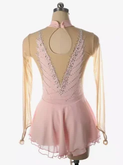 Robe de patinage dos nu foncé col montant perles et maille pour femmes et filles