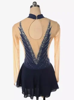 Robe de patinage dos nu foncé col montant perles et maille pour femmes et filles