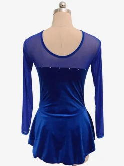 Robe De Patinage Manches Longues Costumes De Danse En Velours Coréen Bleu